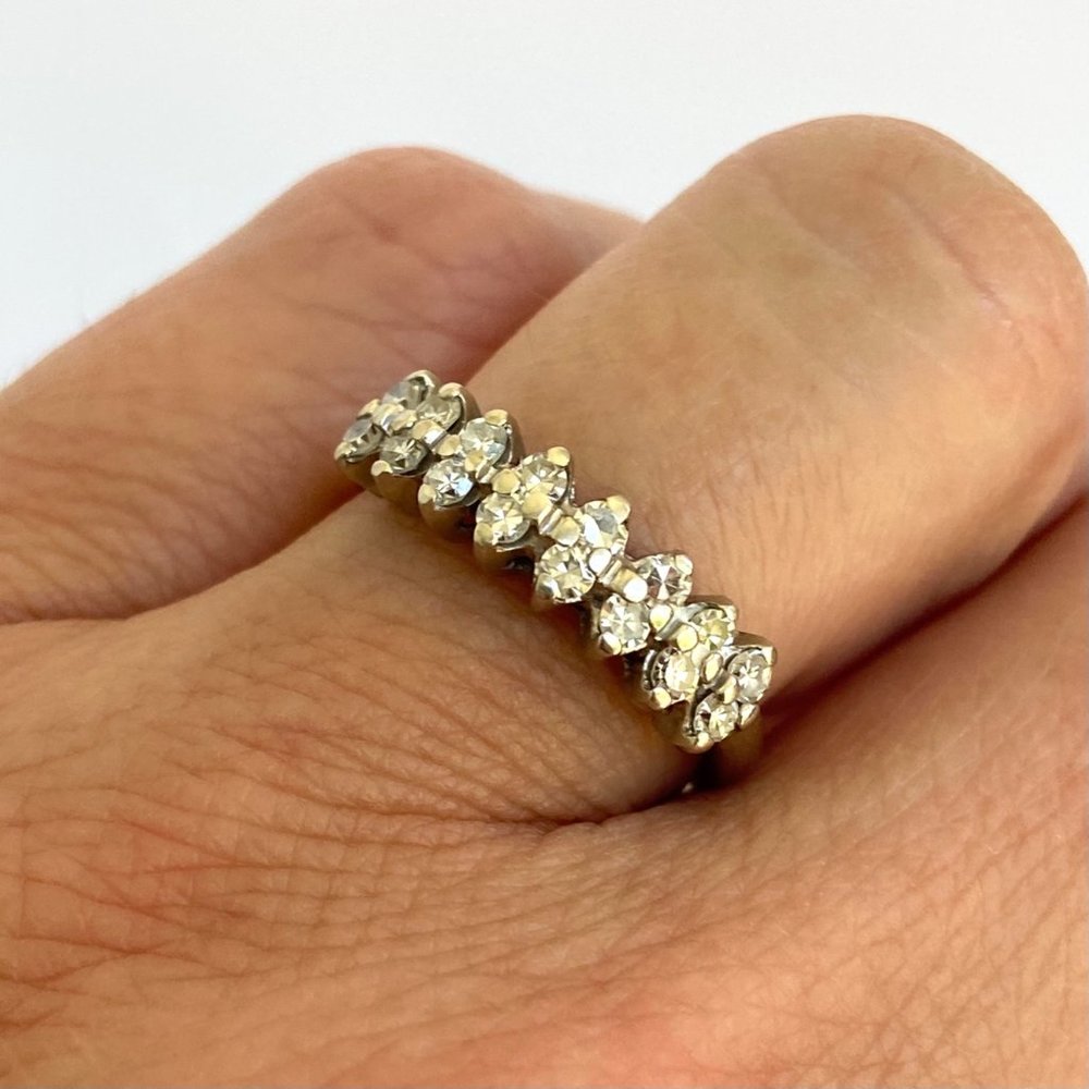 VTG 14K EREV White Gold 16 Stone Round Diamond Wedding Band Ring 5.75 - Picture 1 of 16